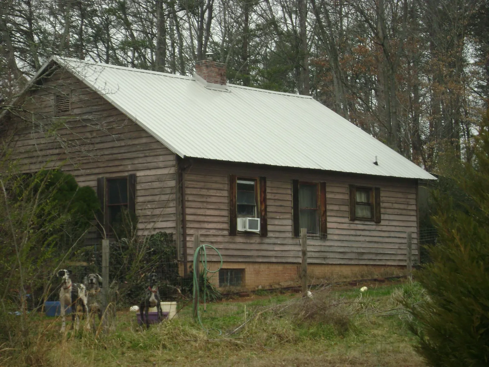 White metal roof on an old wood sided farmhouse, from a Metal Roof Installation job in Ithaca